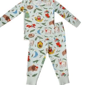 Angel Dear Kids Pajama Set - White with Colorful Animal Print